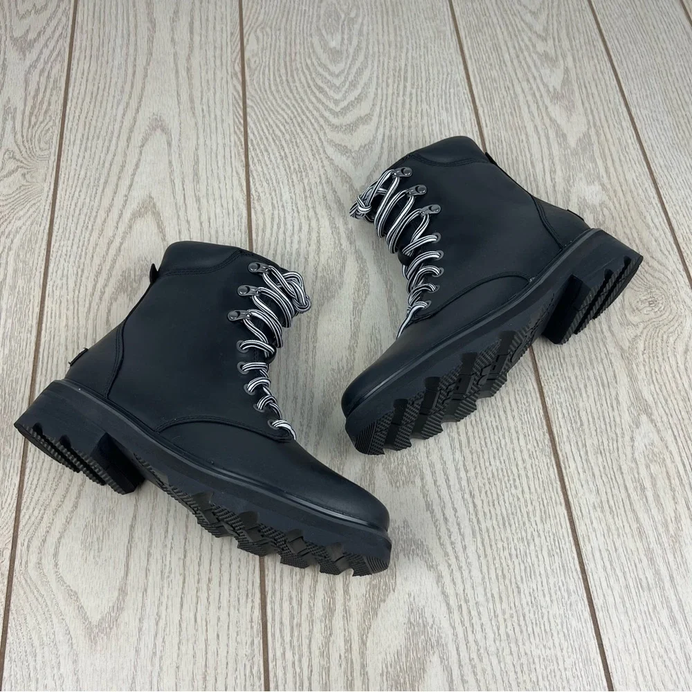 Sorel Women's Lennox Leather Lace-Up STKD WP Boots US8.5 Black / Sea Salt $190